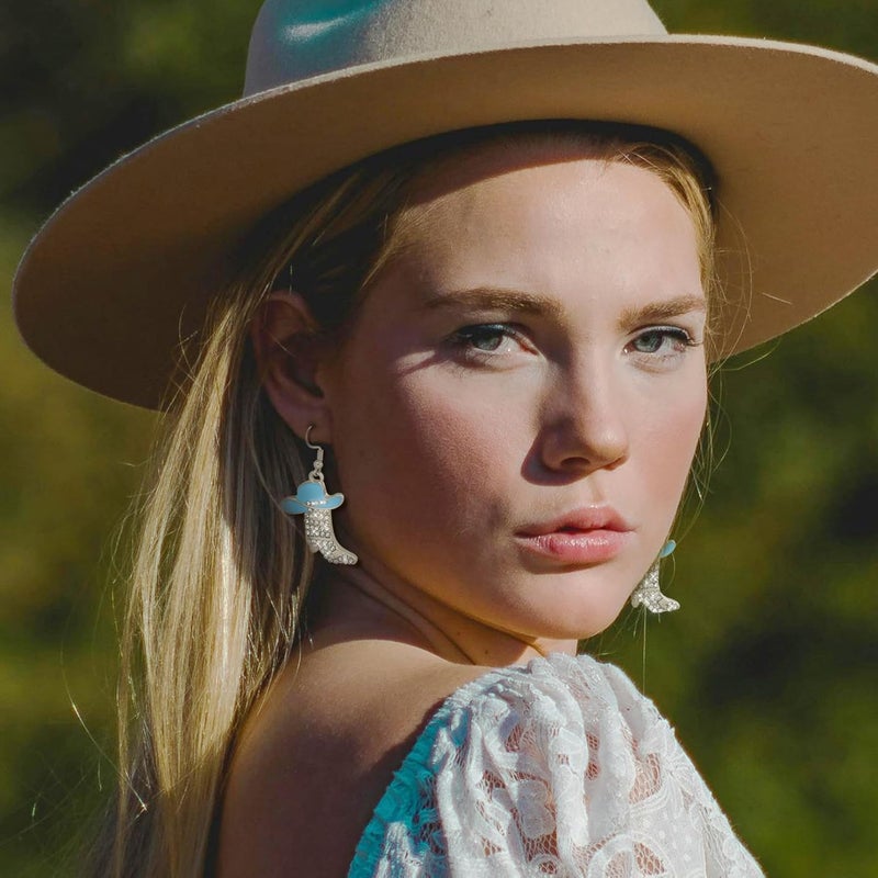 RechicGu Rhinestone Western Boots Earrings Cowgirl Cowboy Enamel Hat Bohemian Rodeo Boot Drop Dangle Earrings for Women - Image 4
